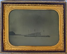 c. 1860 s NAUTICAL MARITIME 1/2 PLATE AMBROTYPE, SAILING SHIP VESSEL w SAILOR s picture