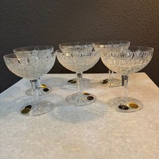 NOS Vintage Bohemia Crystal Champagne Coupes Set of 6  Pinwheel Pattern picture