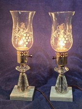 Vtg Pair Hollywood Regency Crystal Boudoir Table Lamps Etched Grape Circle F USA picture