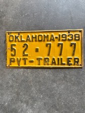 Vintage 1938 Oklahoma Private Trailer License Plate picture