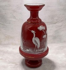 Antique Victorian 19c. Bohemian Art Glass Red Cased Hand Painted Vase picture
