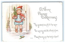 Artist Signed Christmas Postcard F.E.N. Florence Nosworthy 1915 Boy Tree F11 picture