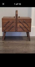 VTG MCM Romanian Made Wood Cantilevered, Accordion Hobby or Sewing Box/Organizer picture