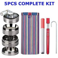 5PC Wooden Dugout Pipe Self Cleaning Metal Bat Poker Smoking Pipe One Hitter Kit picture