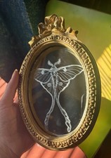 Handmade Glass Etching of A Luna Moth Ornate Vintage Gold Frame 8.5x5.5 Inch picture