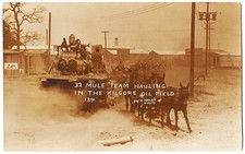 RPPC Kilgore TX - 32 Mule Team Hauling Engine / Pump In The Oil Field antique pc picture