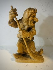 Vintage Hand-Carved Wood Witch Statue From Germany. Halloweeen Decoration. picture