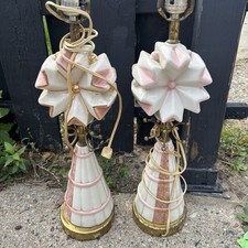 Vintage 1950s MCM Atomic Sputnik Pink Gold Ceramic Table Lamps Pair picture