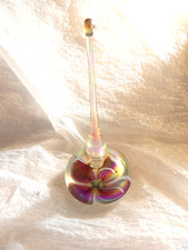 Iridescent Vintage American Hand Blown art glass Signed perfume bottle w stopper picture