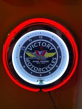 Victory Motorcycle Garage Man Cave RED Neon Wall Clock Advertising Sign picture
