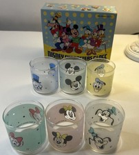 Vintage Set of 6 Disney Character Glass Cups Scrooge Mickey Donald Daisy Goofy picture