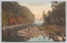 Vintage Adirondack Mts NY Hand Colored Postcard The Outlet Big Moose Lake picture