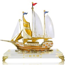 Engravable Crystal Enamel Ship Figurine Ornament  Statue Home Decor Unique Gift picture