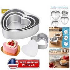 3 Pcs Heart Shaped Cake Pans with Removable Bottom, 6/8/10 Inch Aluminum Chee... picture