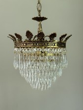 Antique Brass French PETITE Crystal Wedding Cake Chandelier CROWN Ceiling Light picture