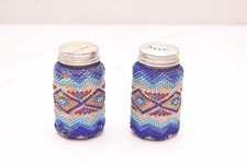 Vintage Paiute Indian Fully Beaded Salt Pepper Shaker Bottle Geometric Native- picture