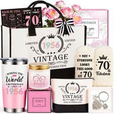 70Th Birthday Gifts for Women, Vintage 1956 Happy 70Th Birthday Gifts Basket for picture