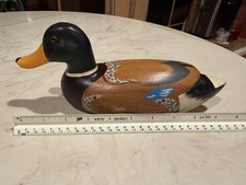 Vintage Hand Carved Wood Mallard Duck Decoy Figurine Glass Eyes 8.5