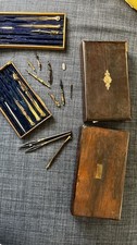 Antique Victorian Drafting Drawing Instruments Lot 2 Boxes Brass Compass Divider picture