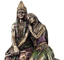 Radha Supreme Hindu Goddess Leaning on Krishna Statue Antique Bronze Finish picture