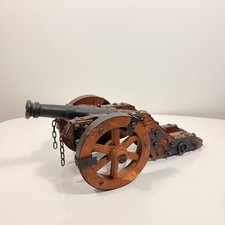 Vintage Wood and Metal Decorative Cannon Model Made in Spain Rustic Decor picture