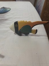 Two Vtg Wooden Tropical Fish Figurines Hand-Painted Bright Colorful Multicolor picture