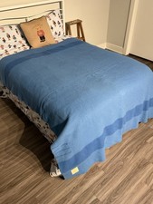 Vintage Hudson’s Bay 4 Point Blue 100% Wool Blanket England Gold Seal 1950s picture