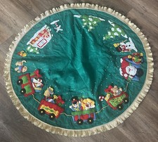 VTG Finished Bucilla Felt Sequin Christmas Tree Skirt Train Station Toys Santa picture