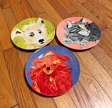 Anthropologie Carole Alpin Rabbit Animal Oval Ceramic Collector Plates Set of 3 picture
