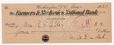 1920 Farmers Mechanics National Bank Georgetown Washington DC Check R. R. Allen picture