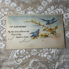 1919 Bluebird Birthday Postcard Panoramic Elkton Ohio Antique Long Card picture