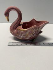 Vintage 1950s Pink Sawn Planter Gold Leaf Trim Iridescent Pink Swan picture