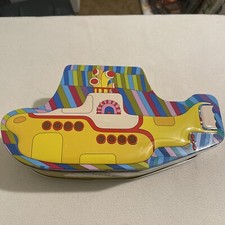 THE BEATLES Pop Rock and Roll Band Yellow Submarine SHAPED TIN HOBBY SEWING BOX picture