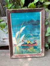 Vintage Romantic Boat Scene Art Print Rustic Distressed Frame Wall Decor 15