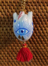 Necklace Heart with Eye & Tears All Seeing Handmade Polymer Clay Mexico Folk Art picture