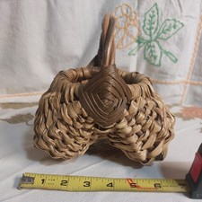 Vintage Miniature God's Eye Buttock Basket Split Woven Gathering Basket 7