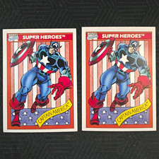 (2) 1990 Impel Marvel Universe Series 1 Captain America Card #1 Base Set Lot picture