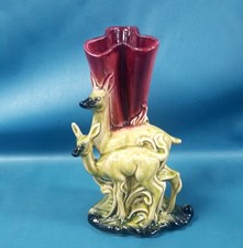 VTG 1950s Hull Regal Pottery #57 MCM Burgundy/Green Deer & Fawn 8.5