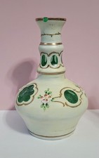 Vintage Czech Bohemian White Cased Cut to Green Glass Bottle -No Lid 5