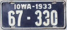 1933 Iowa License Plate picture