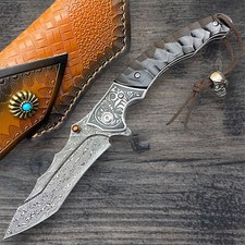 Custom EDC Damascus Steel Pocket Knife, Ebony/Steel Handle, Ball Bearing Pivot picture