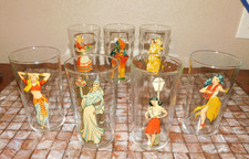 VTG 1940s PIN UP PEEK A BOO GIRL COCKTAIL GLASSES LOT 7 LAMPPOST BRIDE MCM picture