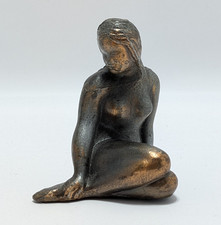 Vintage Metal Figurine Nude Woman Art Deco Art Nouveau 2.25” Tall Bronze Mermaid picture