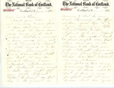 1884 Handwritten Letter J. Cummings Cortland NY Sports Opera Whitney Point picture