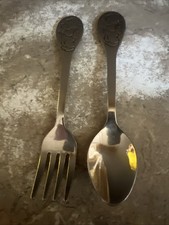 Vtg Tommee Tippee Child's Winnie the Pooh Bear Spoon and Fork Stainless Flatware picture