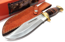Marbles Brown Stacked Leather Handle Clip Point Bowie Fixed Blade Hunting Knife picture