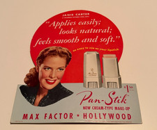 Vintage 1940s Max Factor Hollywood Pan-Stik Sign Janis Carter Makeup Display picture