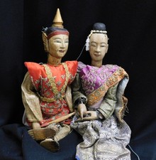 Large Stunning Burmese Wooden Marionette Pair – Approx 30