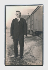 c.1911 RPPC Interesting Character Man Railcar Train Suit Tie Industry Occupation picture