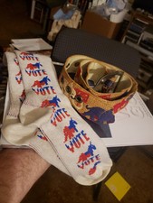 2 Vintage 1972(?) Political Items A Pair Of Socks And A Belt picture